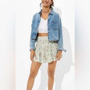 American Eagle Cropped Denim Long Sleeve Button-Up Shirt Womens Sz Large NWT